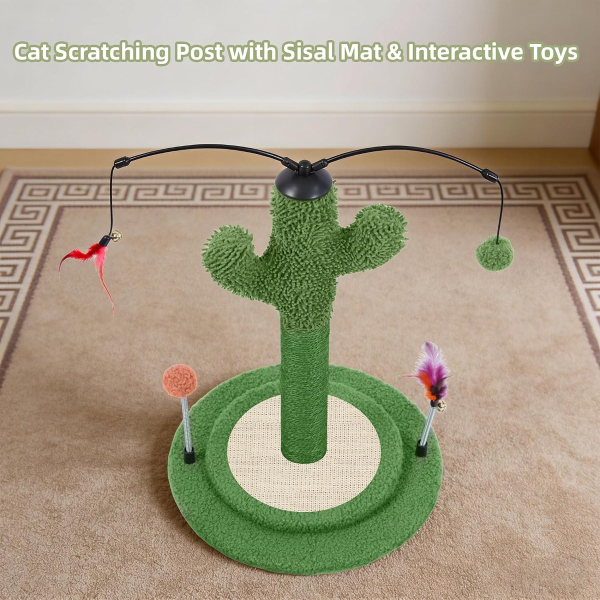 YUNIQUE Cactus Cat Scratching Post with Rotating Toy detail