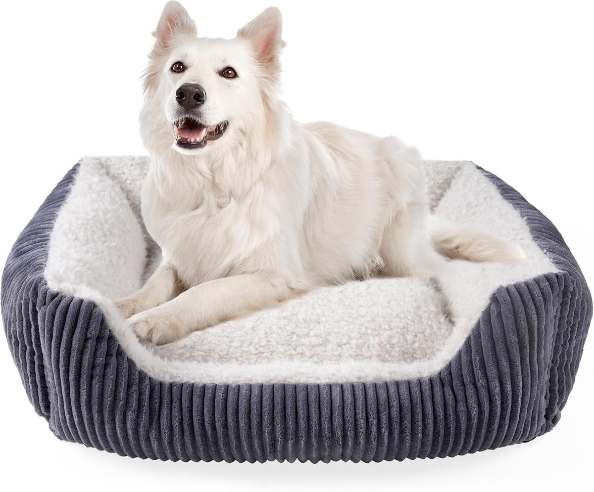 YUNIQUE Two-Tone Corduroy Bed for Large Dogs